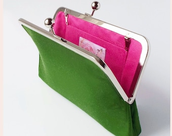 chartreuse green clutch bag, silk evening purse, personalised handbag for wedding