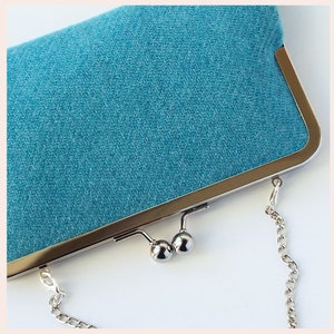 teal green clutch, Harris Tweed bag, personalised gift for her, handmade wool purse image 8