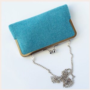 teal green clutch, Harris Tweed bag, personalised gift for her, handmade wool purse image 2