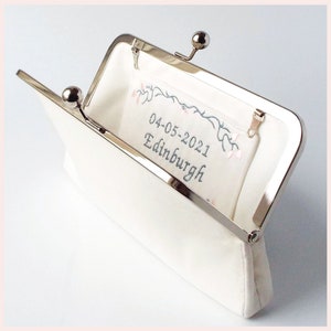 personalised bridal clutch, ivory wedding purse for the bride with special message or quotation