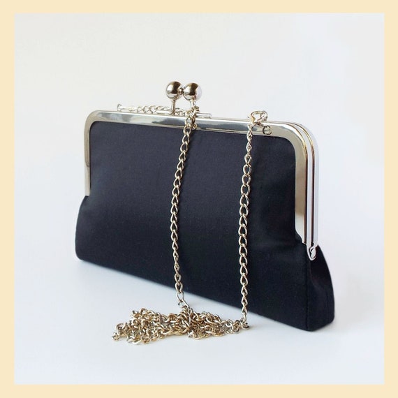 black clutch bag silver chain