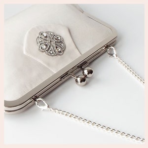 bridal clutch, wedding purse, greige silk evening bag with diamante trim image 8