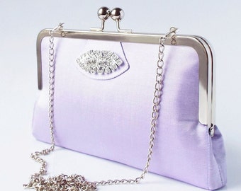 clutch bag, lilac wedding purse, purple Art Deco handbag with personalisation, violet silk evening bag