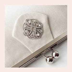 bridal clutch, wedding purse, greige silk evening bag with diamante trim image 4