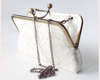 ivory lace bridal clutch, wedding day purse for bride, personalised gift