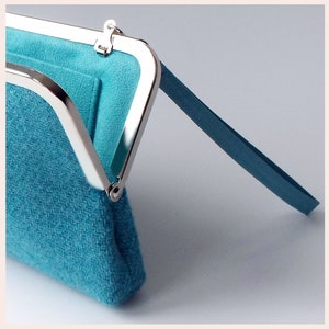 teal green clutch, Harris Tweed bag, personalised gift for her, handmade wool purse bag & wristlet