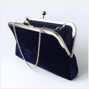 navy velvet evening bag, midnight blue clutch purse, personalised gift for her