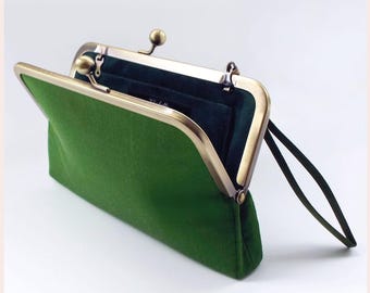 wedding clutch bag, green silk purse, chartreuse evening clutch for special occasion