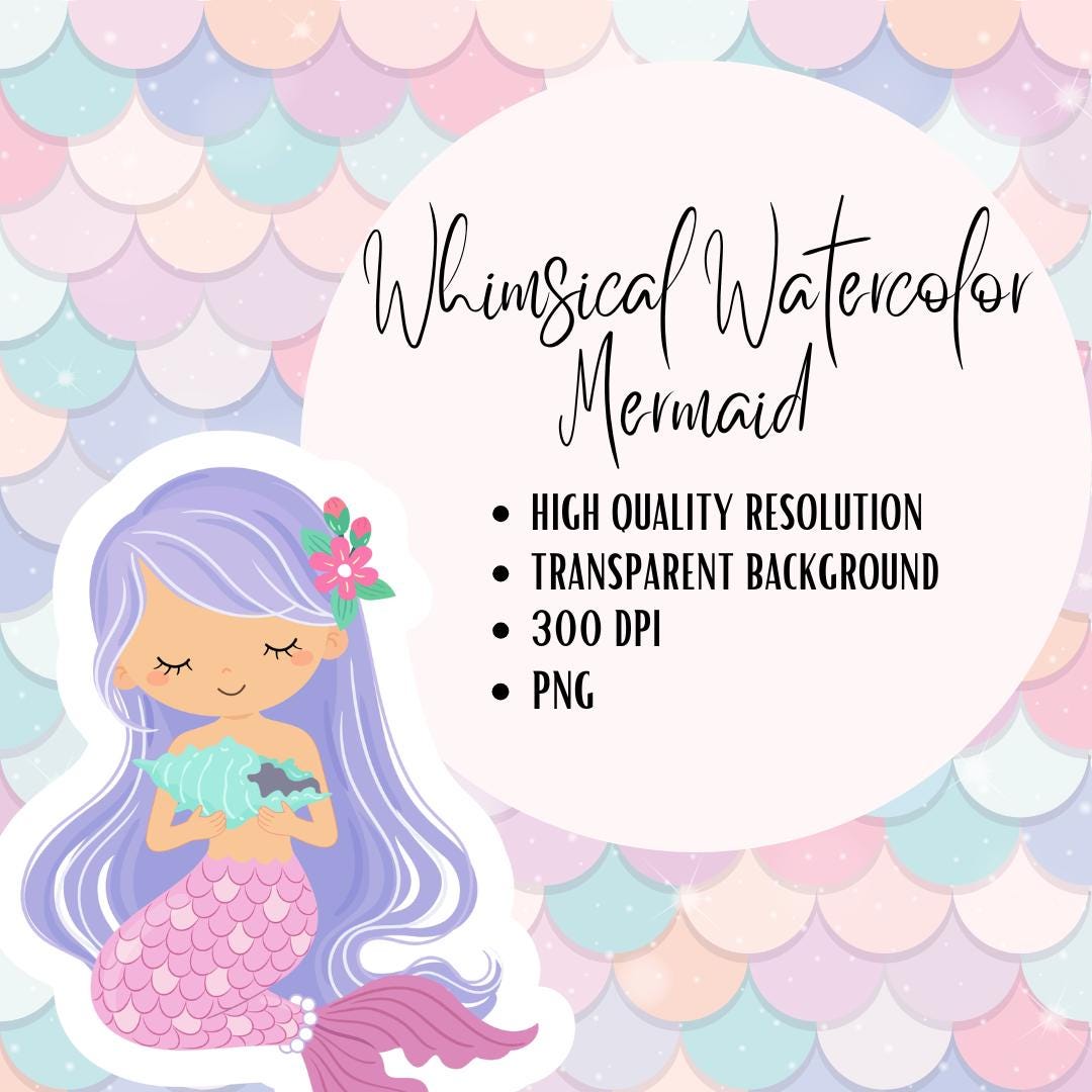 Whimsical Mermaid Clipart PNG | Fantasy Ocean Clipart | Transparent ...
