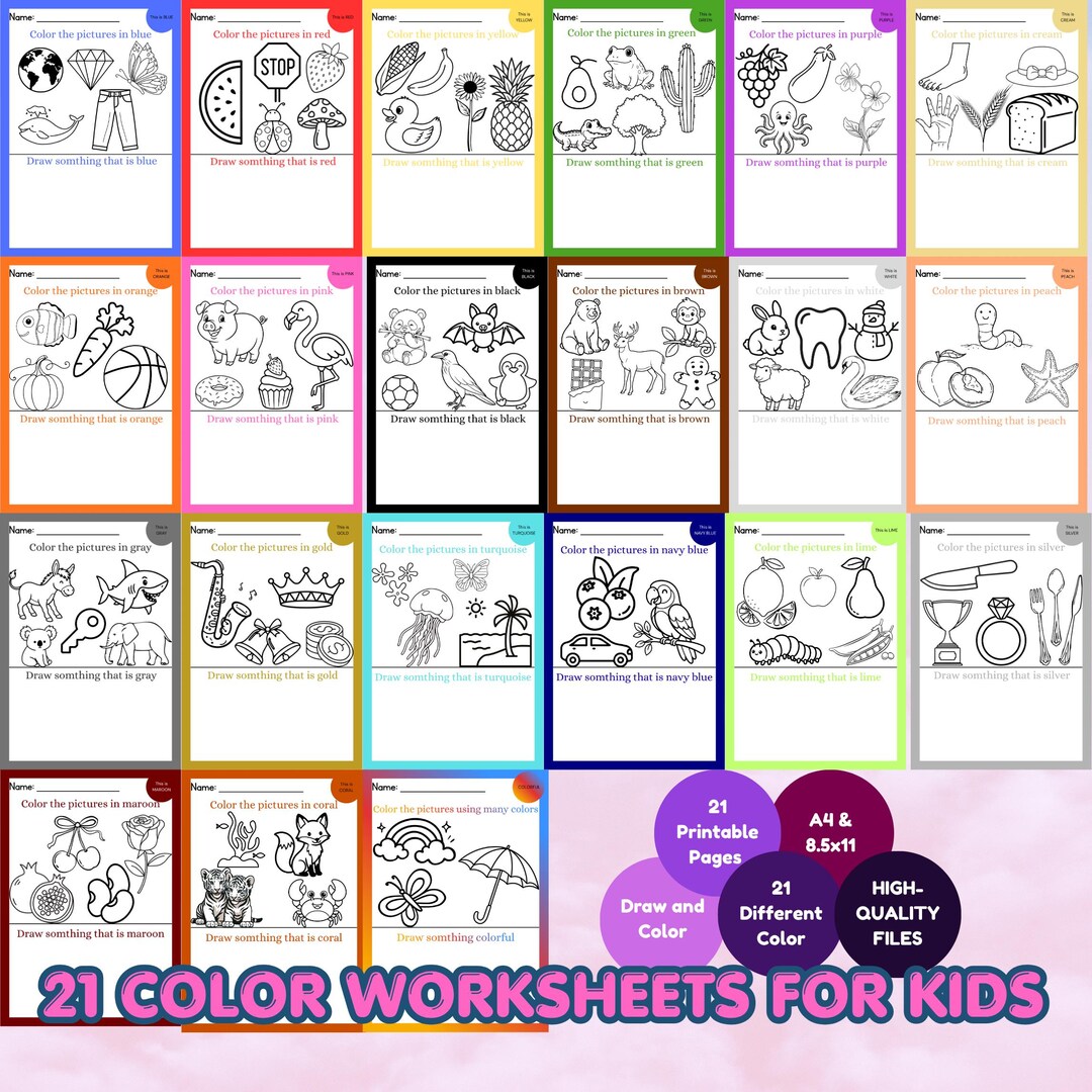 21 Color Worksheets for Kids | Color Recognition Activity | Learn ...