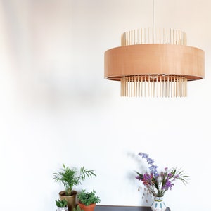 Lasercut wooden pendant lamp ASTEROPE pearwood veneer, chandelier image 2