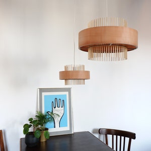 Lasercut wooden pendant lamp ASTEROPE pearwood veneer, chandelier image 8