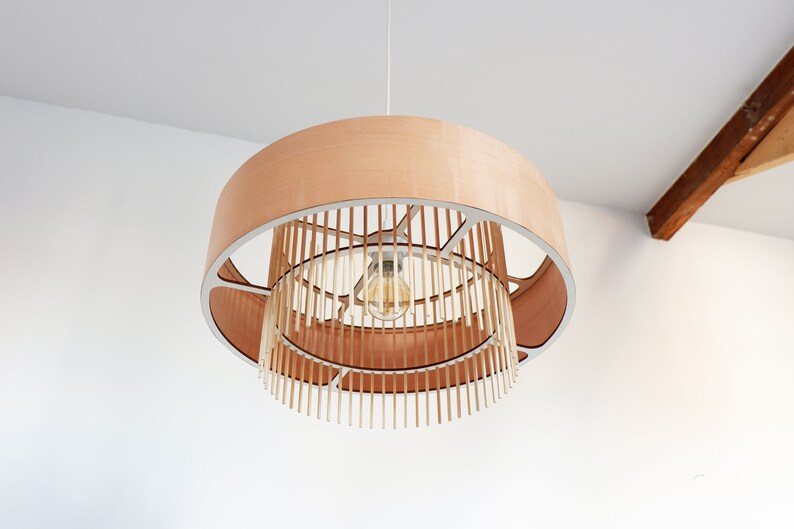 Lasercut wooden pendant lamp ASTEROPE pearwood veneer, chandelier image 1