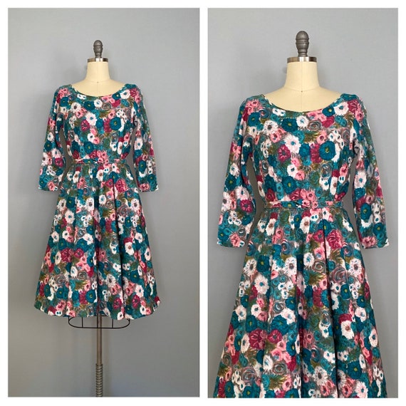 vintage 1950s ROSE GARDEN dress | 50s floral print