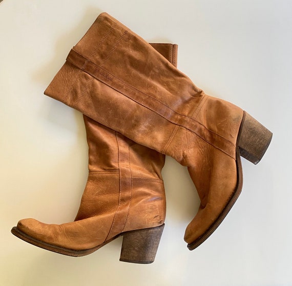 vintage caramel boots | 1970s long leather boots |