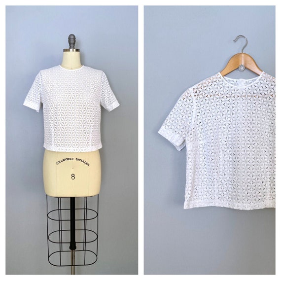 vintage Broderie Anglaise blouse | 1950s eyelet la