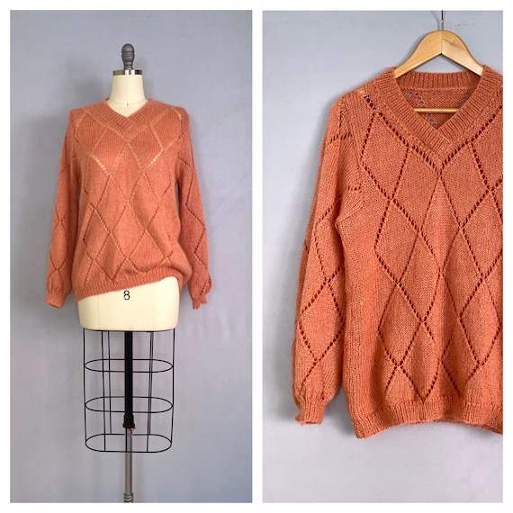 vintage CORAL sweater | 1980s mohair hand knit jum