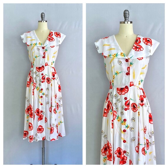 vintage POPPY dress | 1980s red floral dress | 80s
