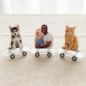Custom Rolling Photo Standee: Acrylic Skateboard Display, Personalized Desk Accessory