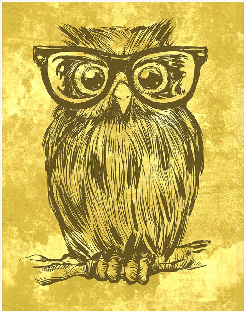 Cute Warm Colored Owl With Glasses Art Print On Premium Matte Etsy