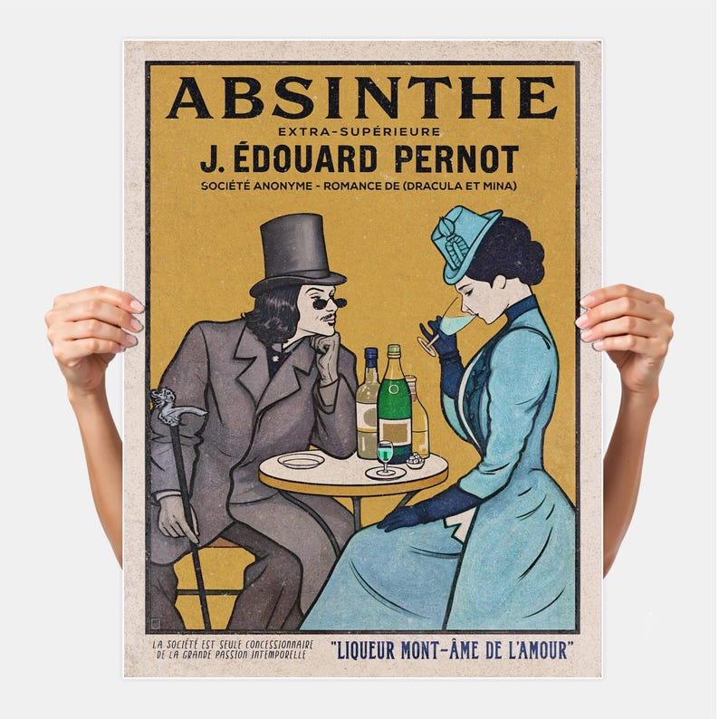 Vintage Absinthe Dracula and Mina Print: Gothic Romance Wall Art - Etsy