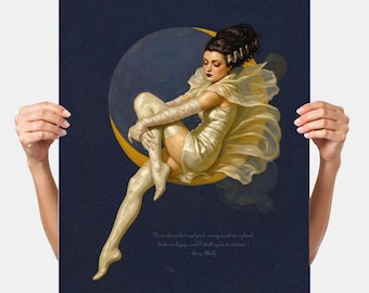 Póster vintage de Frankenstein: La novia de la luna azul: arte mural gótico