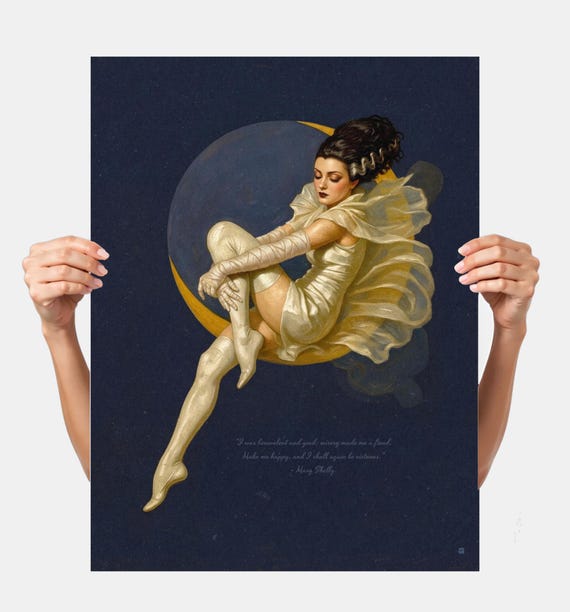 Vintage Frankenstein Blue Moon Bride Poster: Gothic Wall Art