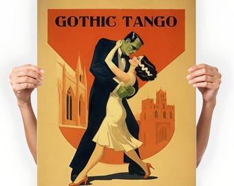La novia de Frankenstein en tango vintage: Arte mural de terror gótico