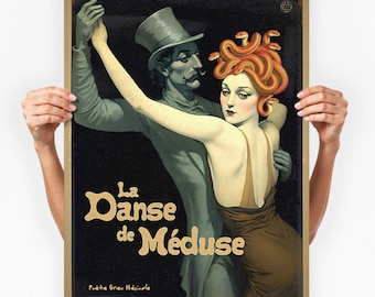 Póster vintage de la danza de Medusa: Arte mural de terror gótico