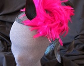 Hot Pink Feather Fascinator with Alligator Clip and Brooch
