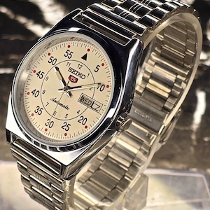 Vintage Seiko 5 Automatic Watch, White Dial, Stainless Steel Band