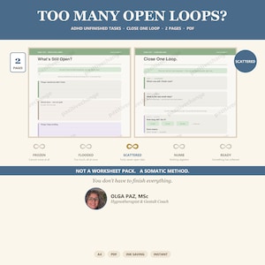 ADHD Brain Dump Planner, Unfinished Tasks Worksheet, Close One Open Loop, 2 Page PDF