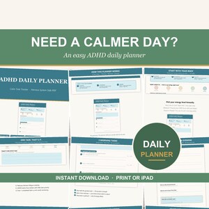 ADHD Daily Planner Printable, Easy Focus Tool, Calm Task Tracker, Adult ADHD Worksheet, Executive Function Tool, Instant PDF Download