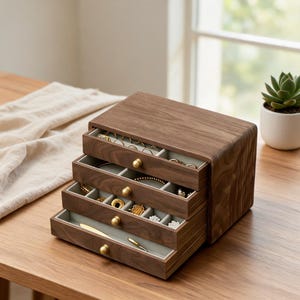 Organizador de joyas apilable de madera, estuche modular para guardar joyas con bandejas extraíbles, soporte para anillos, collares y pendientes, regalo para ella.