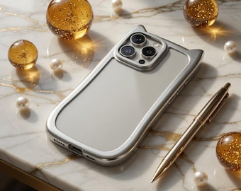 Metallic Silver Cat Ears iPhone Case | Shockproof Clear Armor Bumper