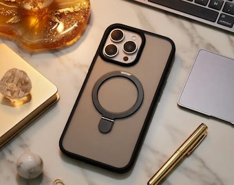 Matte Magnetic Ring Stand Case for iPhone 16e Pro Max, Frosted Cover (MagSafe Compatible)