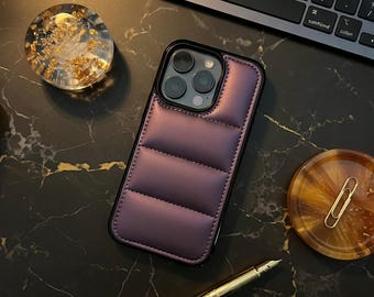 Puffer Down Jacket iPhone Case | Quilted Soft Fabric Cover, Shockproof Armor
