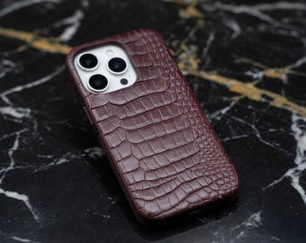Executive Crocodile Embossed iPhone Case | Burgundy Hard Shield Cover