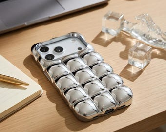 3D Block Plating Lattice iPhone Case | Puffer Metallic Shockproof Cover