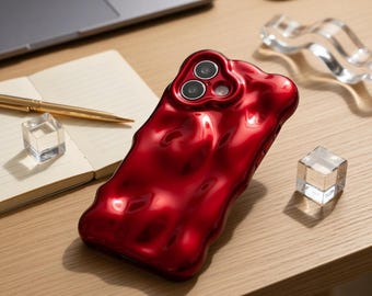 Red Water Ripple iPhone Case | Liquid Metal Wave Texture, Shockproof Silicone Cover