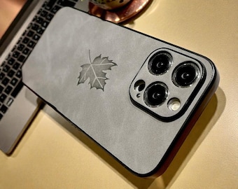 Maple Leaf Suede Leather iPhone Case | Minimalist Frosted Cover, Retro Texture