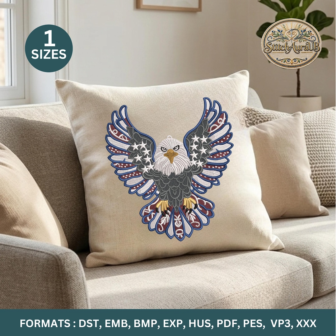 Patriotic Eagle Embroidery Design, American Flag Bald Eagle Machine ...