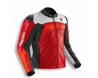Ducati Corse Leather Motorcycle Jacket – Men Women Biker Riding Gear