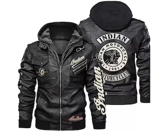 Indian Motorcycle Black Leather Jacket, Mens Biker Racing Coat