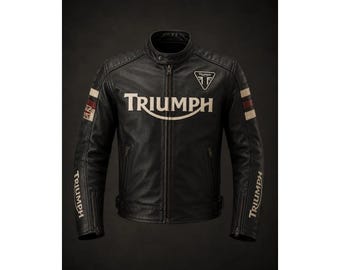 Giacca da motociclista da uomo in pelle nera – Stile Triumph Cafe Racer con spalle trapuntate