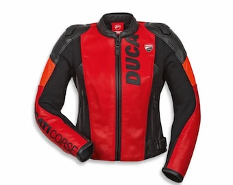 Ducati Corse Leather Motorcycle Jacket – Men Women Biker Riding Gear