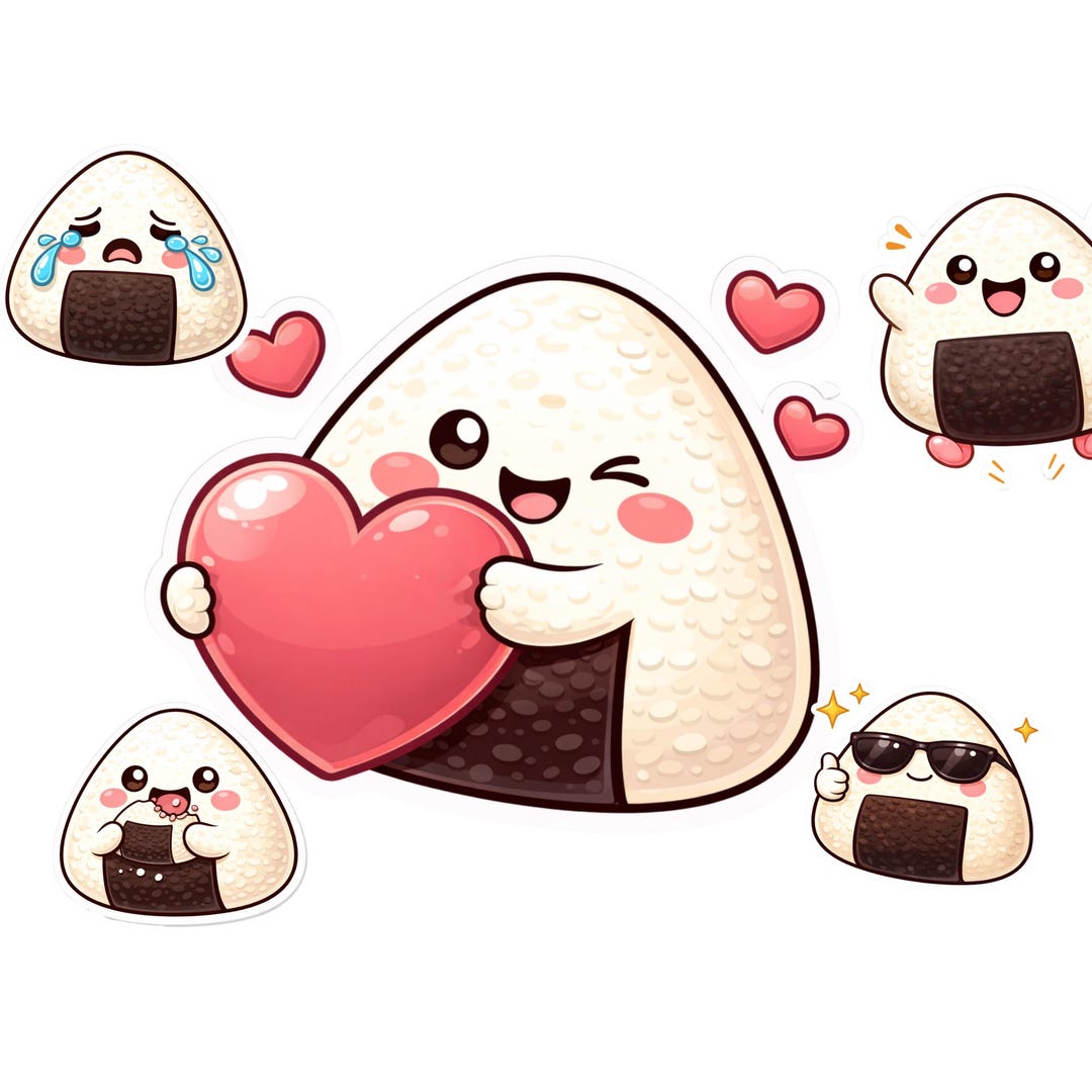 Kawaii Onigiri Character Stickers Set | Cute Japanese Food Vinyl Decals ...