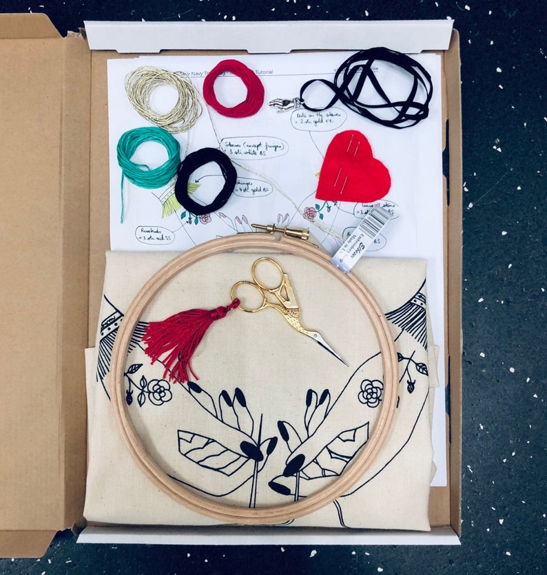 Gift Box Modern Embroidery Kit DIY Embroidered TOTE BAG Etsy