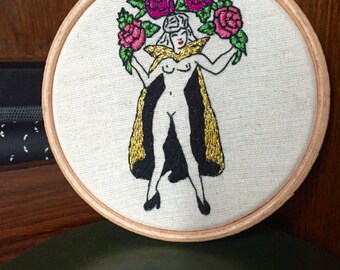 The  FLOWER POWER Pin-Up; embroidery kit, tutorial in English, suitable for beginner