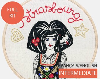 Modern Embroidery Kit, DIY kit, Hand embroidery pattern - Tutorial in English or in French. East Country Girl. Intermediate level.